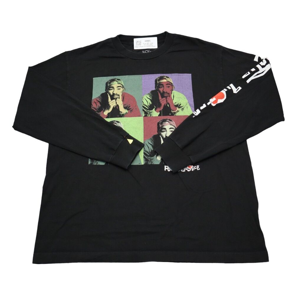 Poetic Justice Shirt Mens L Black Crew Neck Long Sleeve Graphic Print Tee